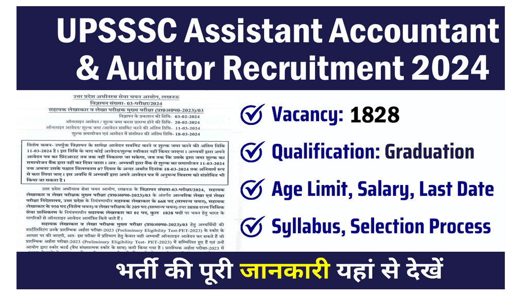 UPSSSC Assistant Accountant, Auditor Online Form 2024